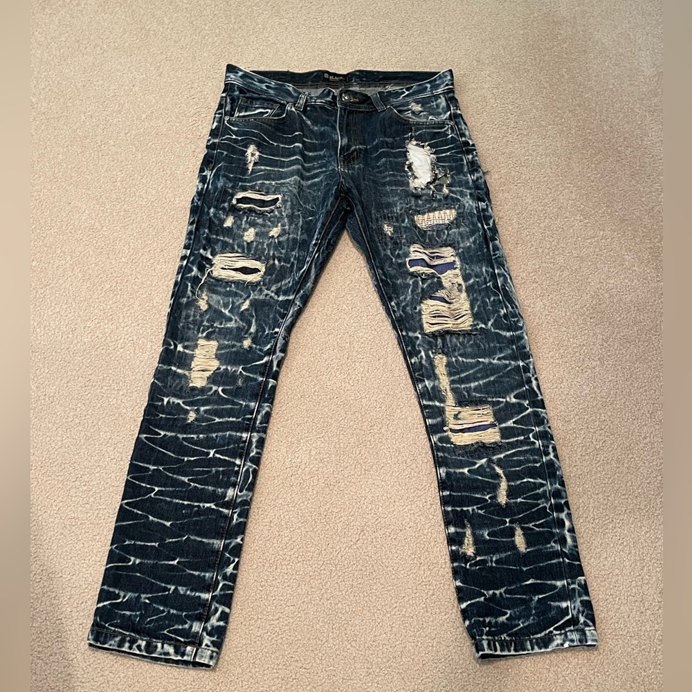 Distressed Men’s Blue Jeans - Black Premium - Size: 34X34